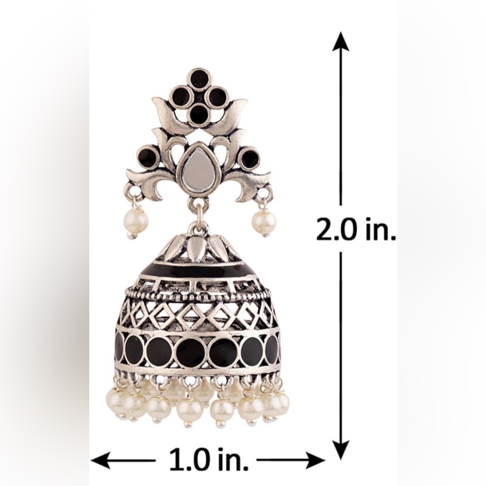 Trendy Jewels Silver and Black Jhumka Earrings - Picture 6 of 7